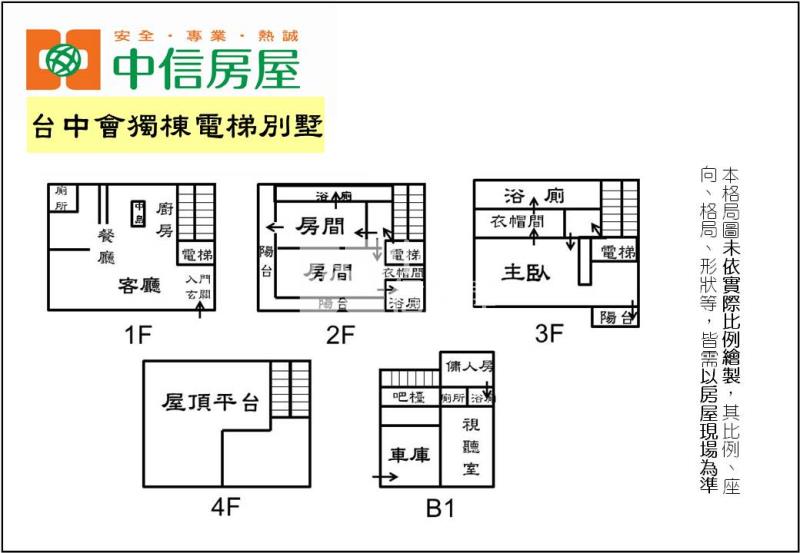 台中會獨棟電梯別墅(專任)房屋室內格局與周邊環境