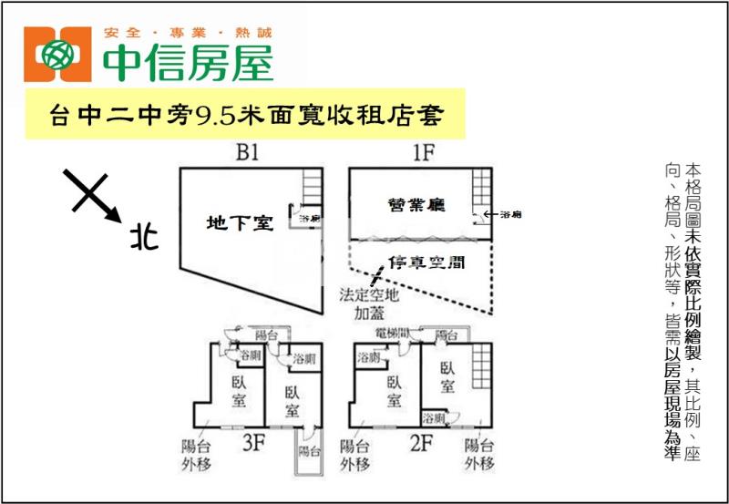 台中二中旁9.5米面寬收租店套房屋室內格局與周邊環境