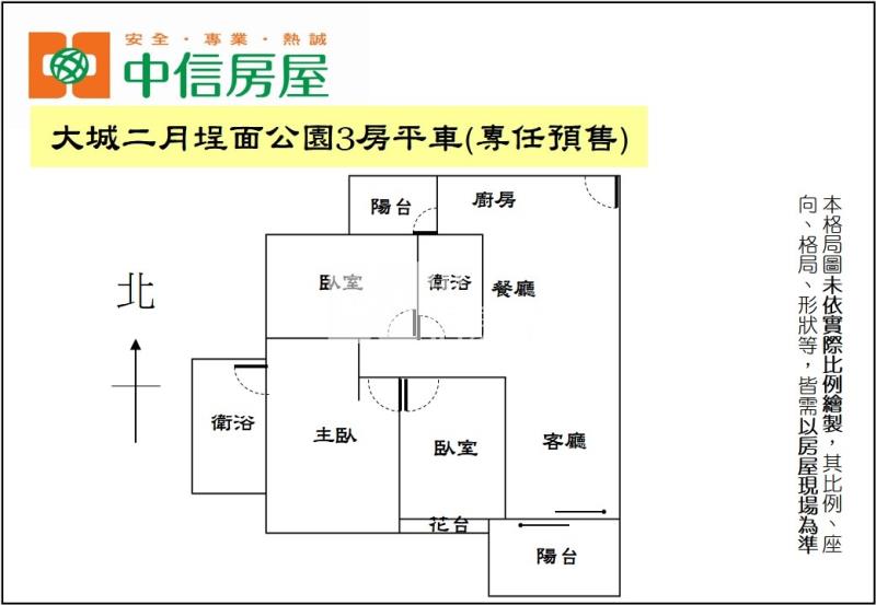 大城二月埕面公園3房平車(專任)房屋室內格局與周邊環境