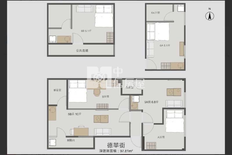 武陵高中5+6樓整新4大套房房屋室內格局與周邊環境