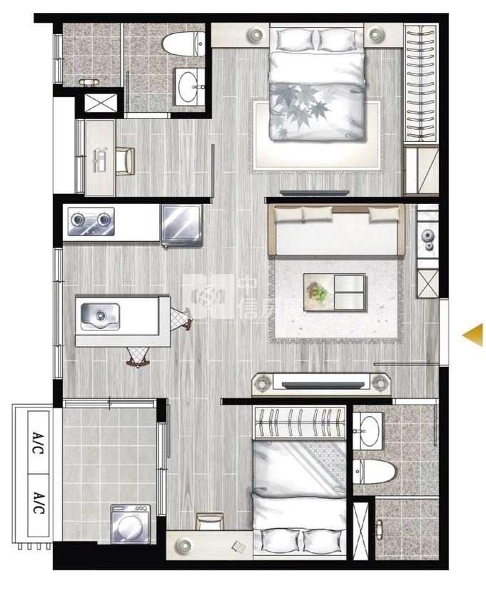 青埔鴻築馥麗2房車雙衛浴房屋室內格局與周邊環境