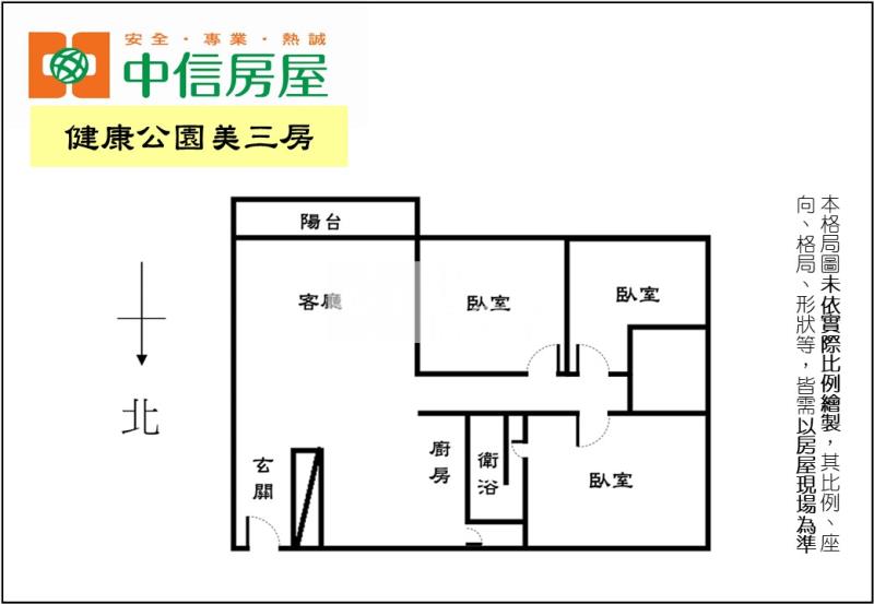 健康公園美三房房屋室內格局與周邊環境