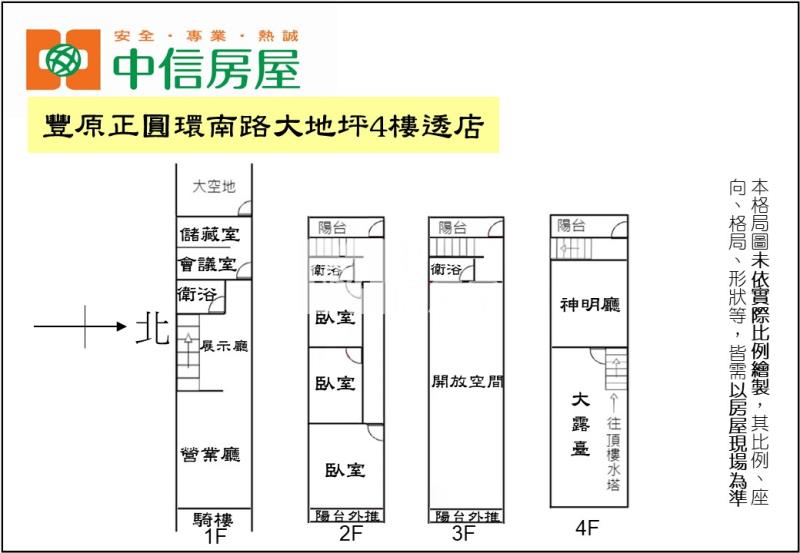 豐原正圓環南路大地坪4樓透店房屋室內格局與周邊環境