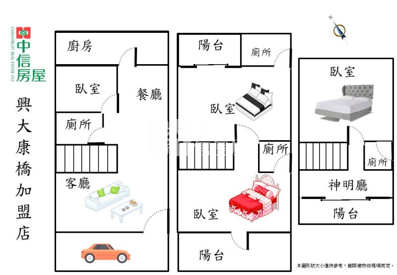 十九甲臨6米活路大面寬大露台孝親美透天房屋室內格局與周邊環境