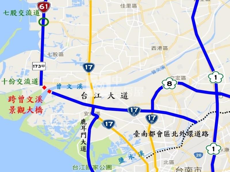 台南台61跨曾文溪大橋旁魚塭都內農房屋室內格局與周邊環境
