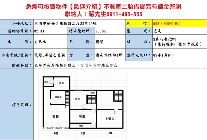 水美國小美透天房屋室內格局與周邊環境