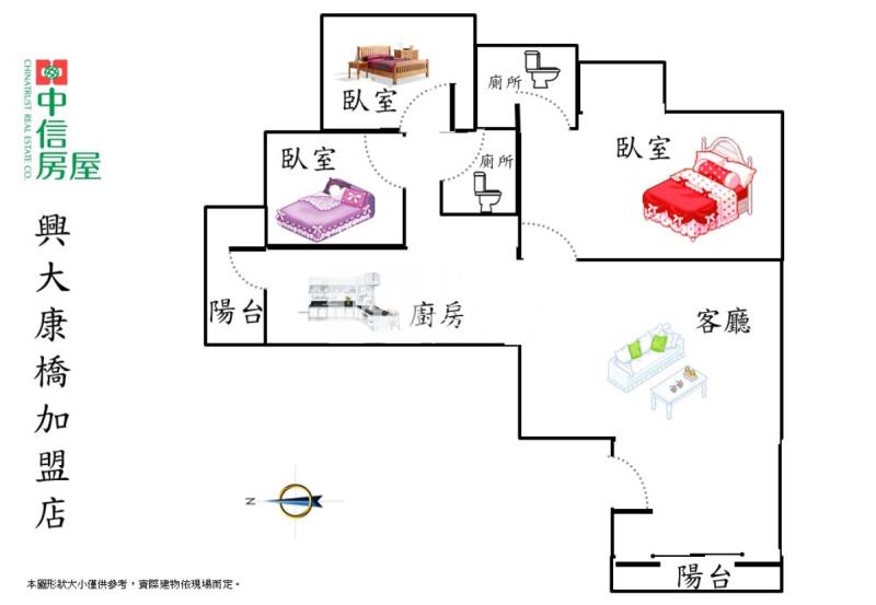 一中商圈室內28坪大三房房屋室內格局與周邊環境