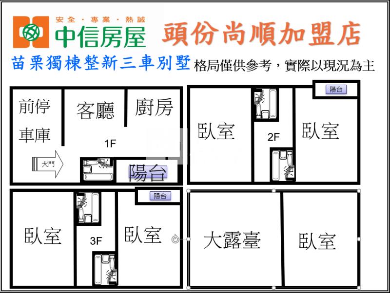 苗栗獨棟整新三車別墅房屋室內格局與周邊環境