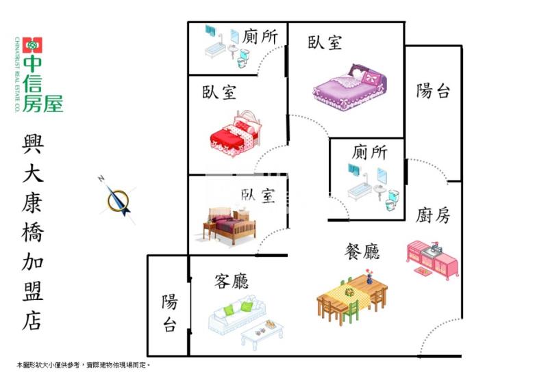 勝美欣面中庭三房雙平車位房屋室內格局與周邊環境