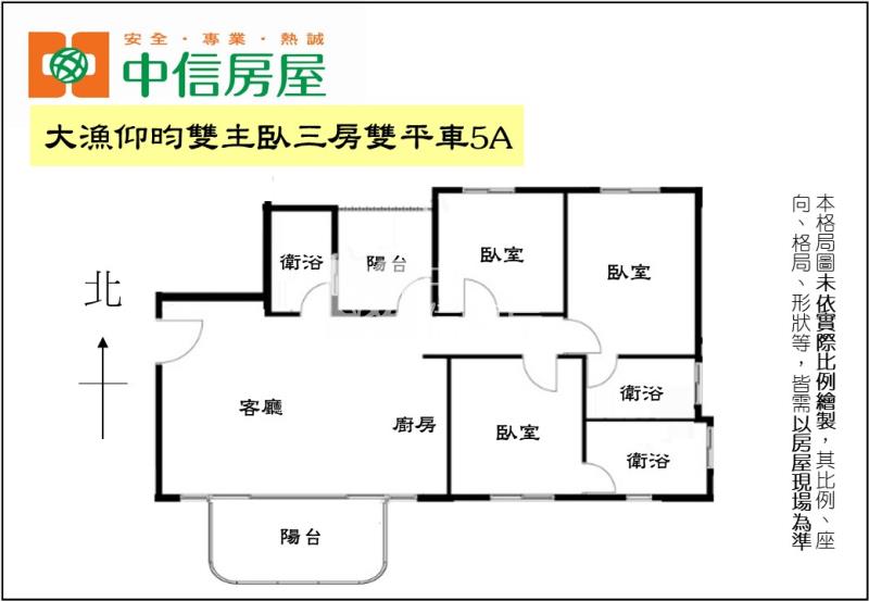 大漁仰昀雙主臥3房雙平車5A房屋室內格局與周邊環境