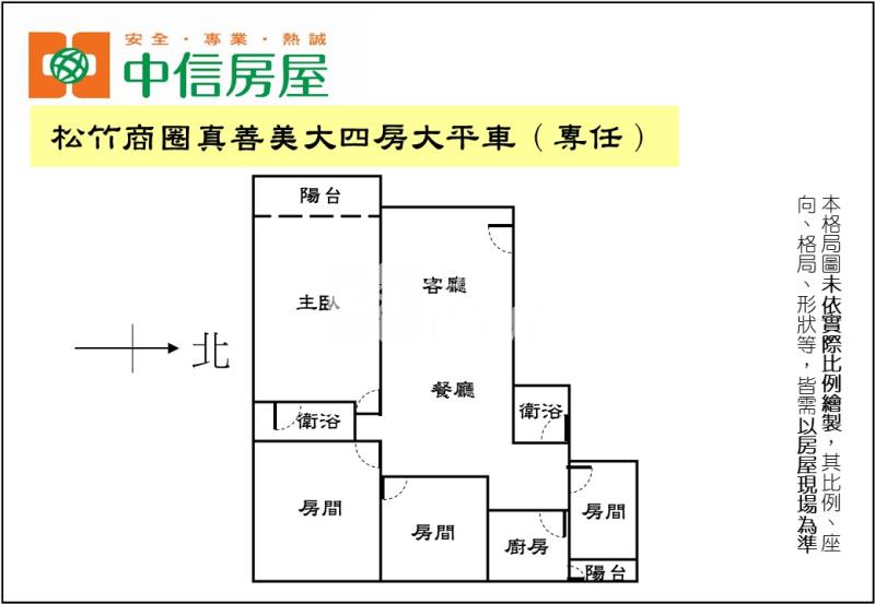 松竹商圈真善美大四房大平車(專任)房屋室內格局與周邊環境