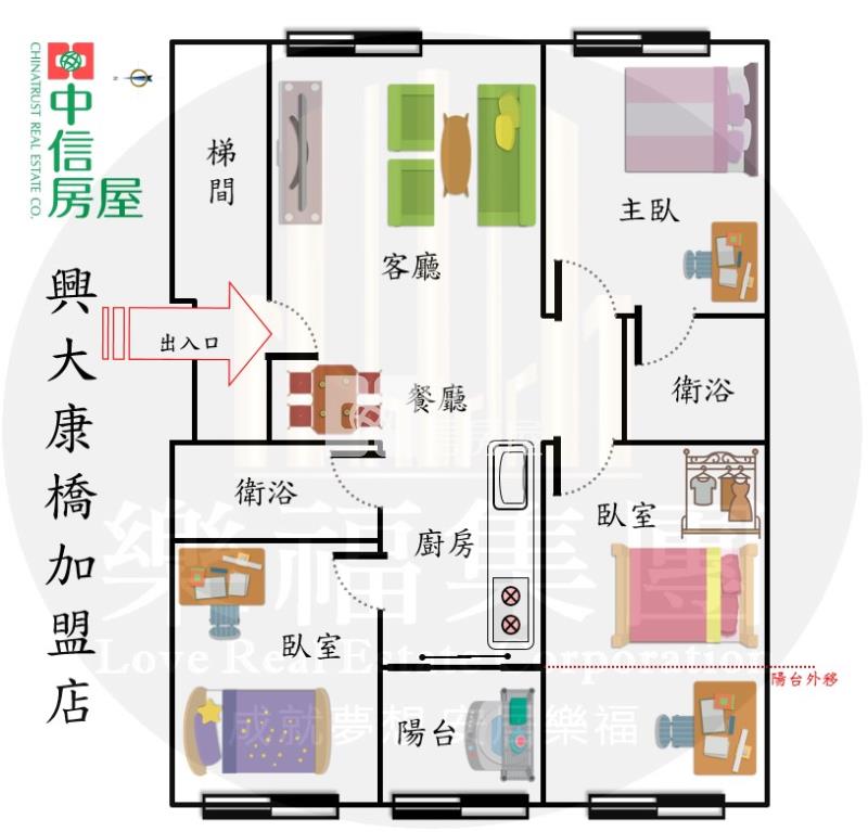 烏日高鐵特區三鐵共構電梯美三房房屋室內格局與周邊環境