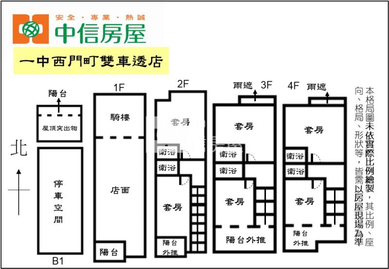 一中西門町雙車透店房屋室內格局與周邊環境