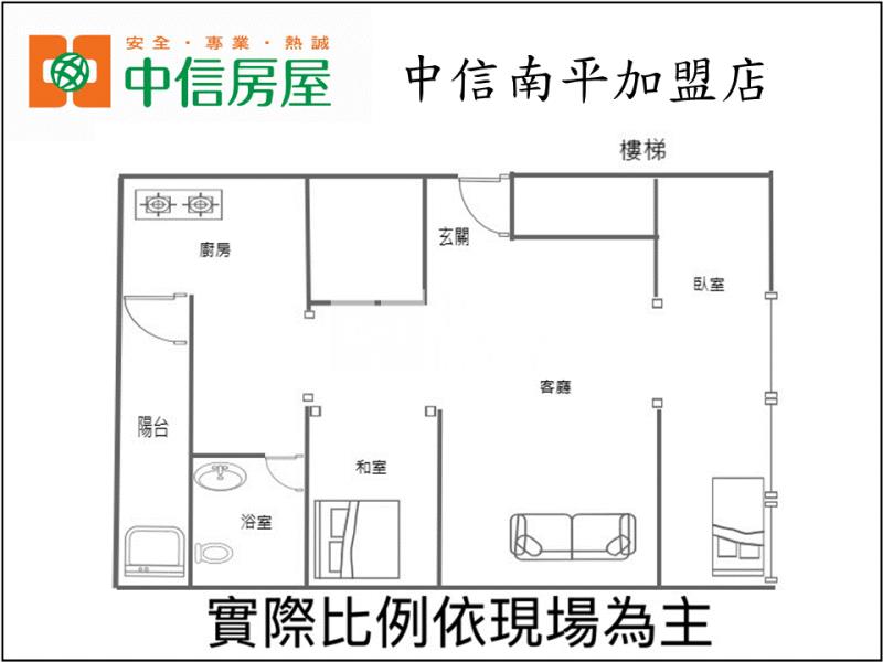 中山路近愛買低樓層公寓2房房屋室內格局與周邊環境