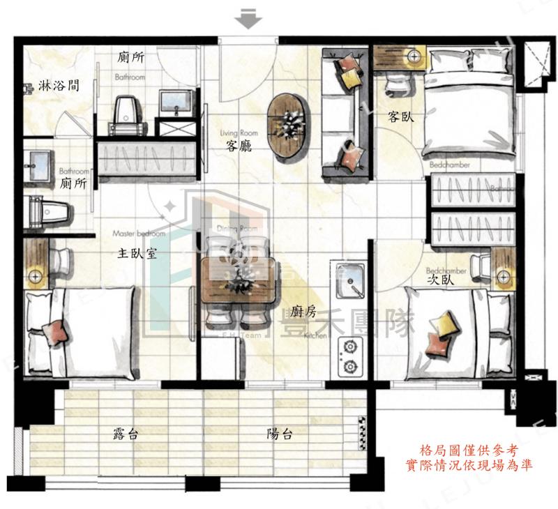 【豐禾】親友專-藝文家樂福商圈經品翫露臺3房車房屋室內格局與周邊環境