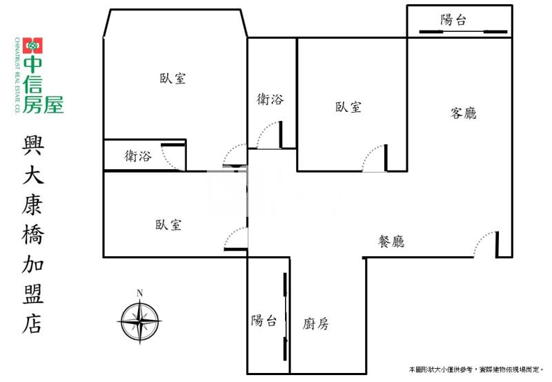 大潤發、櫻花園道旁視野三房平車房屋室內格局與周邊環境