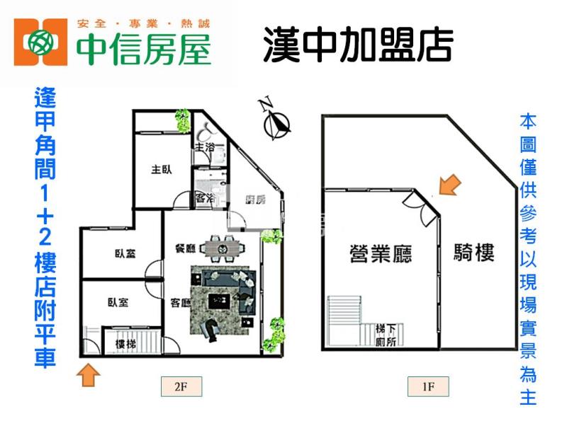 逢甲角間1+2樓店附平車房屋室內格局與周邊環境