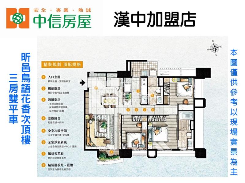 昕邑鳥語花香次頂樓三房雙平車房屋室內格局與周邊環境