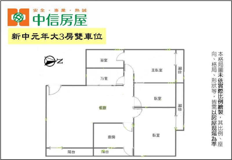 新中元年大3房雙車位房屋室內格局與周邊環境