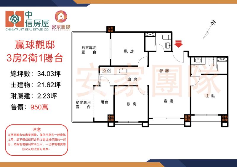 【安家】專任-贏球觀邸田園風光露台三房兩衛房屋室內格局與周邊環境