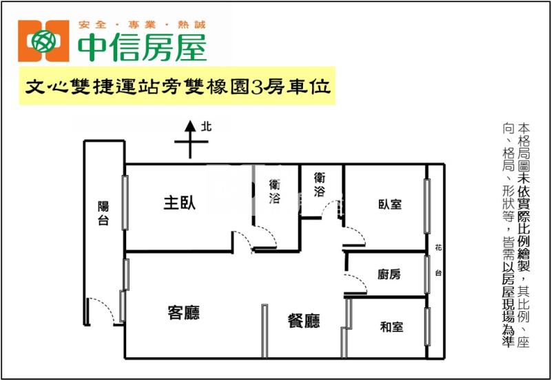 文心雙捷運站旁雙橡園3房車位房屋室內格局與周邊環境