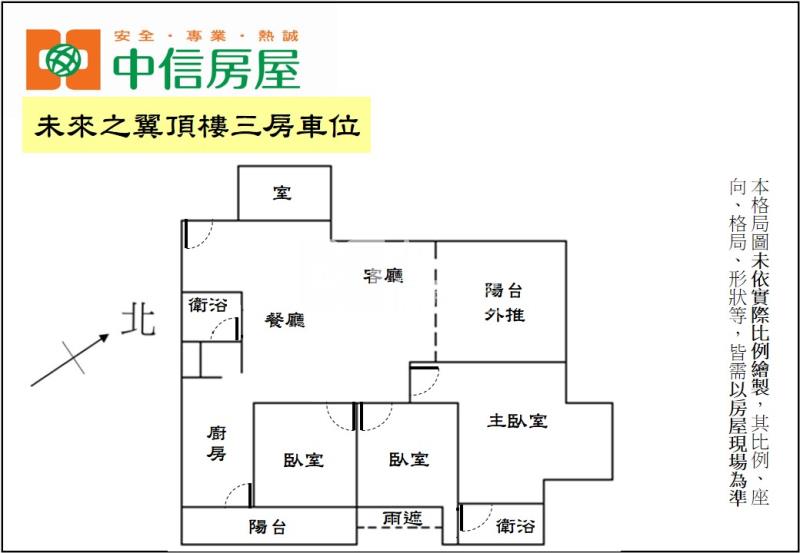 未來之翼頂樓三房車位(專任)房屋室內格局與周邊環境