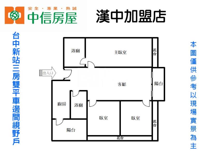 台中新站三房雙平車邊間視野戶房屋室內格局與周邊環境