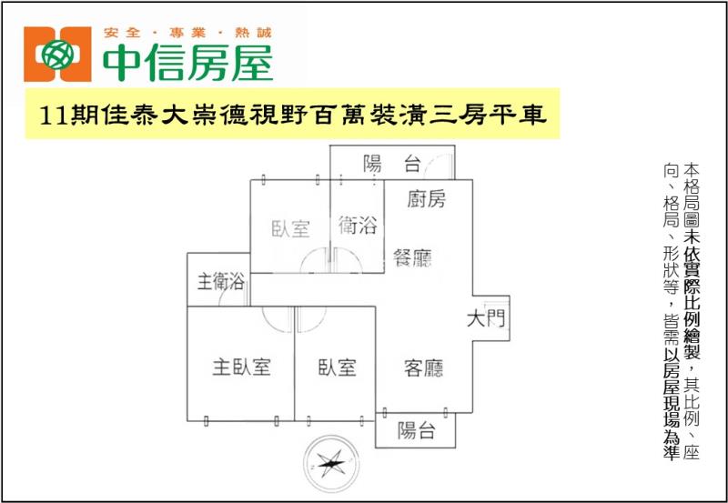 11期佳泰大崇德視野百萬裝潢三房平車房屋室內格局與周邊環境
