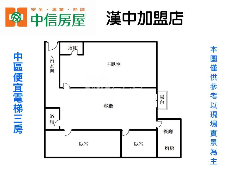 中區便宜電梯三房房屋室內格局與周邊環境