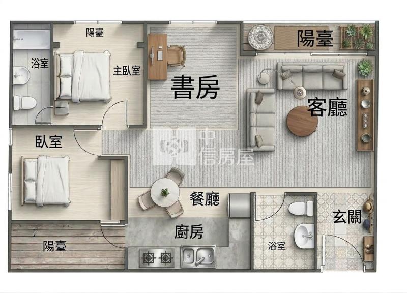 【神馬】中壢SOGO海華國際之星邊間雙面採光3改2房車房屋室內格局與周邊環境