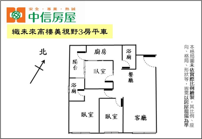 織未來高樓美視野3房平車(專任)房屋室內格局與周邊環境