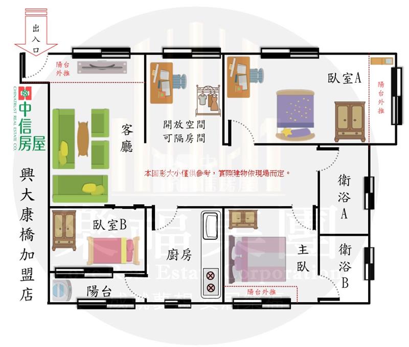 中興益民商圈雙衛浴開窗3+1房+車位房屋室內格局與周邊環境