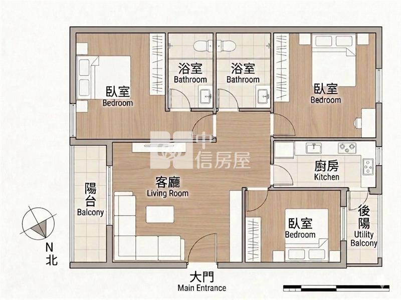 忠福機能美三房(車位輪抽)房屋室內格局與周邊環境