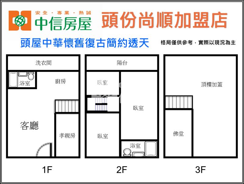 頭屋中華懷舊復古簡約透天房屋室內格局與周邊環境