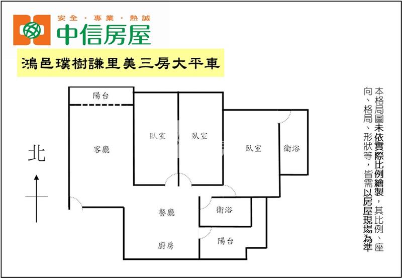 鴻邑璞樹謙里美三房大平車房屋室內格局與周邊環境